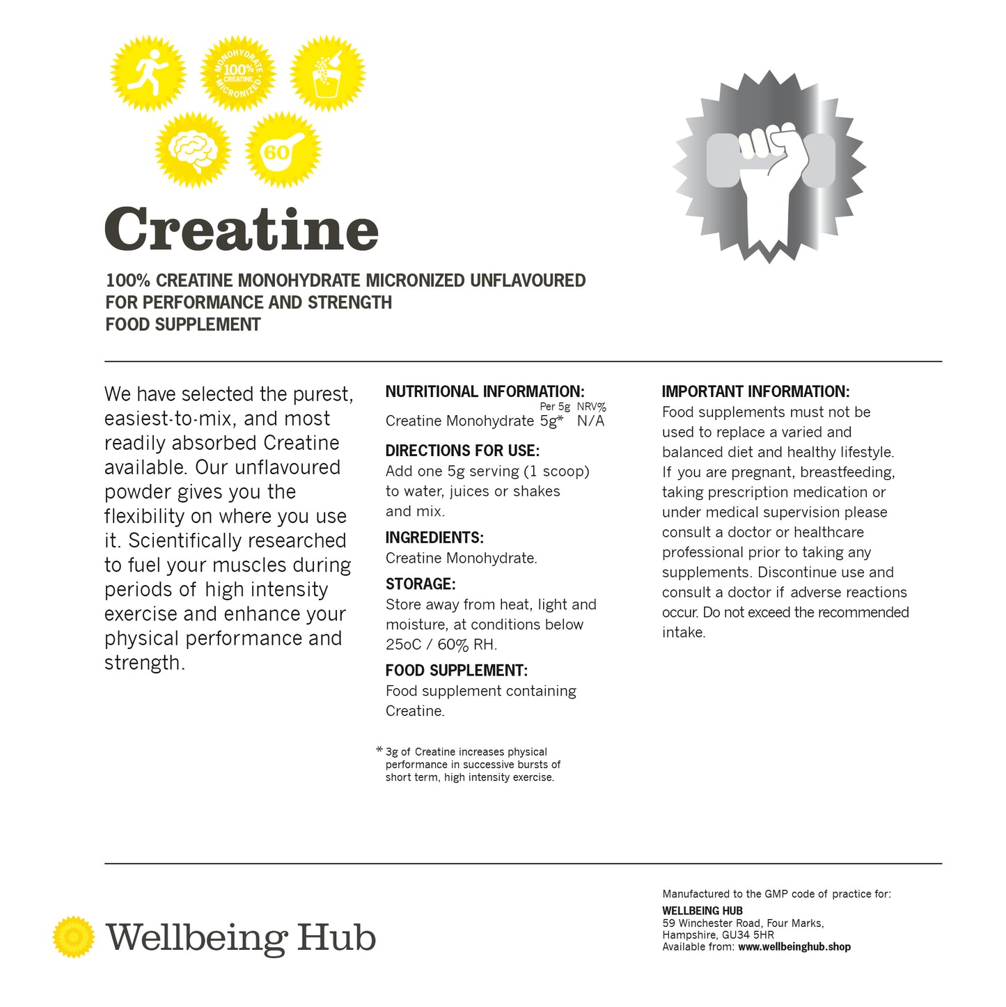 Pure Creatine Monohydrate - 300g Powder (upto 90 days supply)