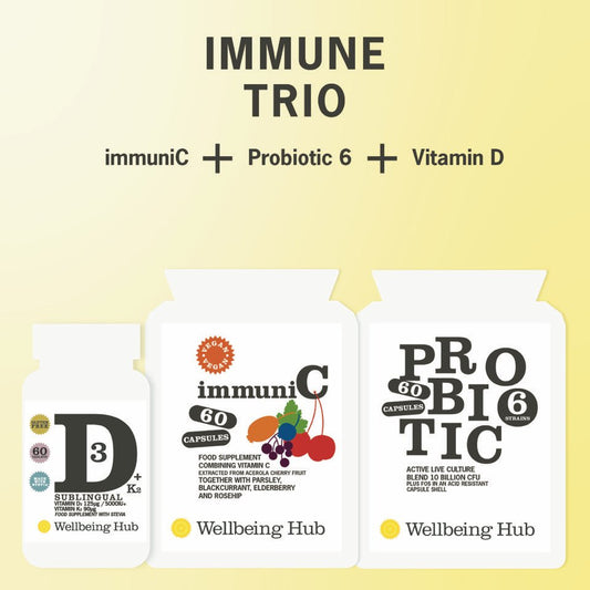 Wellbeing Hub Immunity Essentials bundle - vitamin C D3 and zinc supplement combination for immune system support