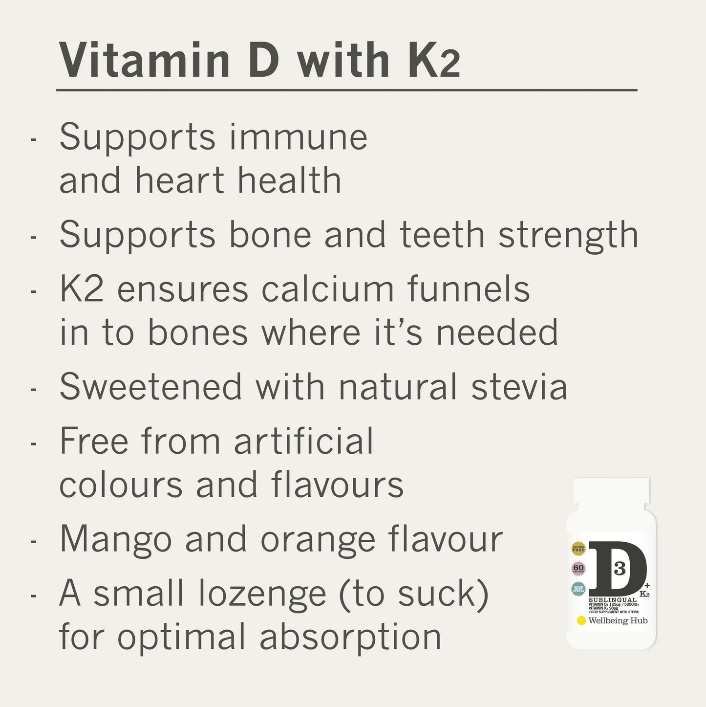 Vitamin D 5000iu +K2 x 60 small lozenges Wellbeing Hub Shop