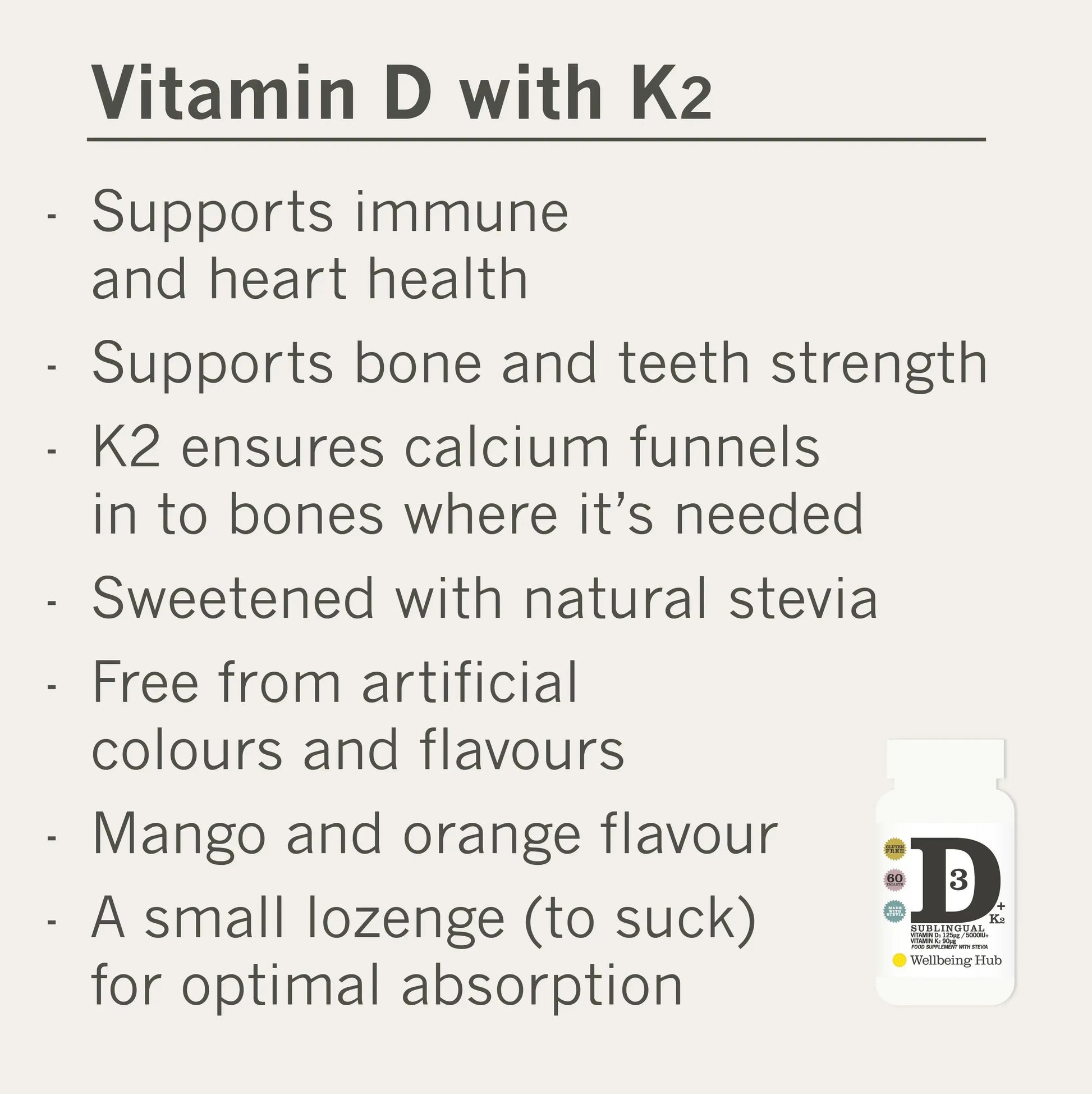 Vitamin D 5000iu +K2 x 60 small lozenges Wellbeing Hub Shop