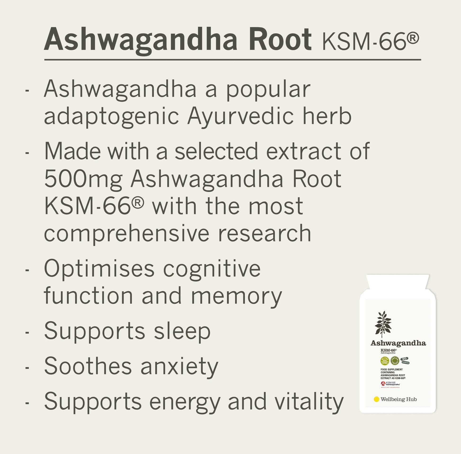 Ashwagandha 500mg as KSM-66® x 90 capsules Wellbeing Hub Shop
