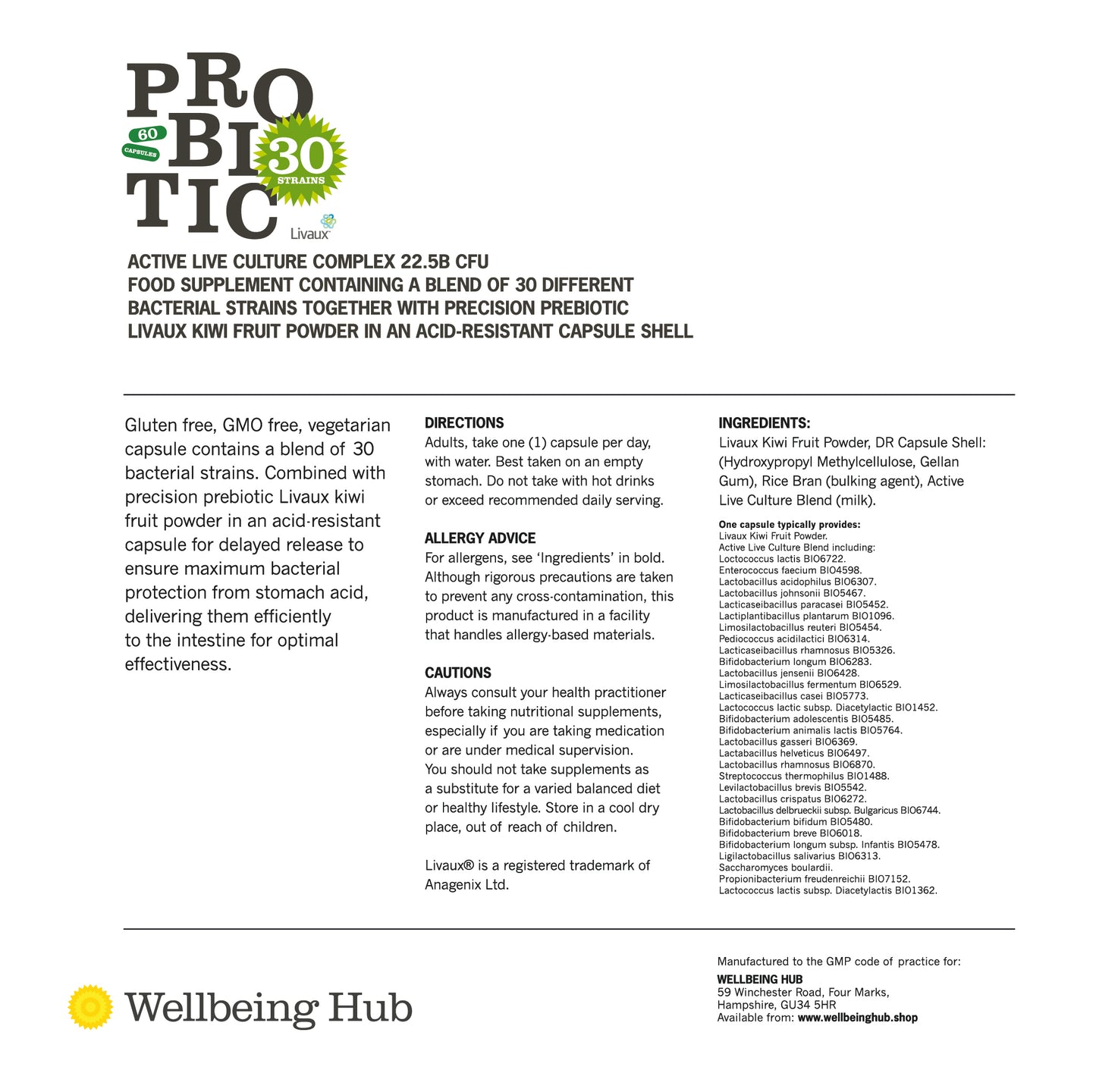 Probiotic30 - 22.5 billion CFU, 30 bacteria strains+BUTYRATE x 60 caps (1 a day)