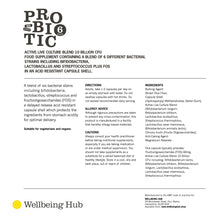 Load image into Gallery viewer, Probiotic 6.  Provides 10 Billion CFU of 6 bacterial strains x 60 capsules