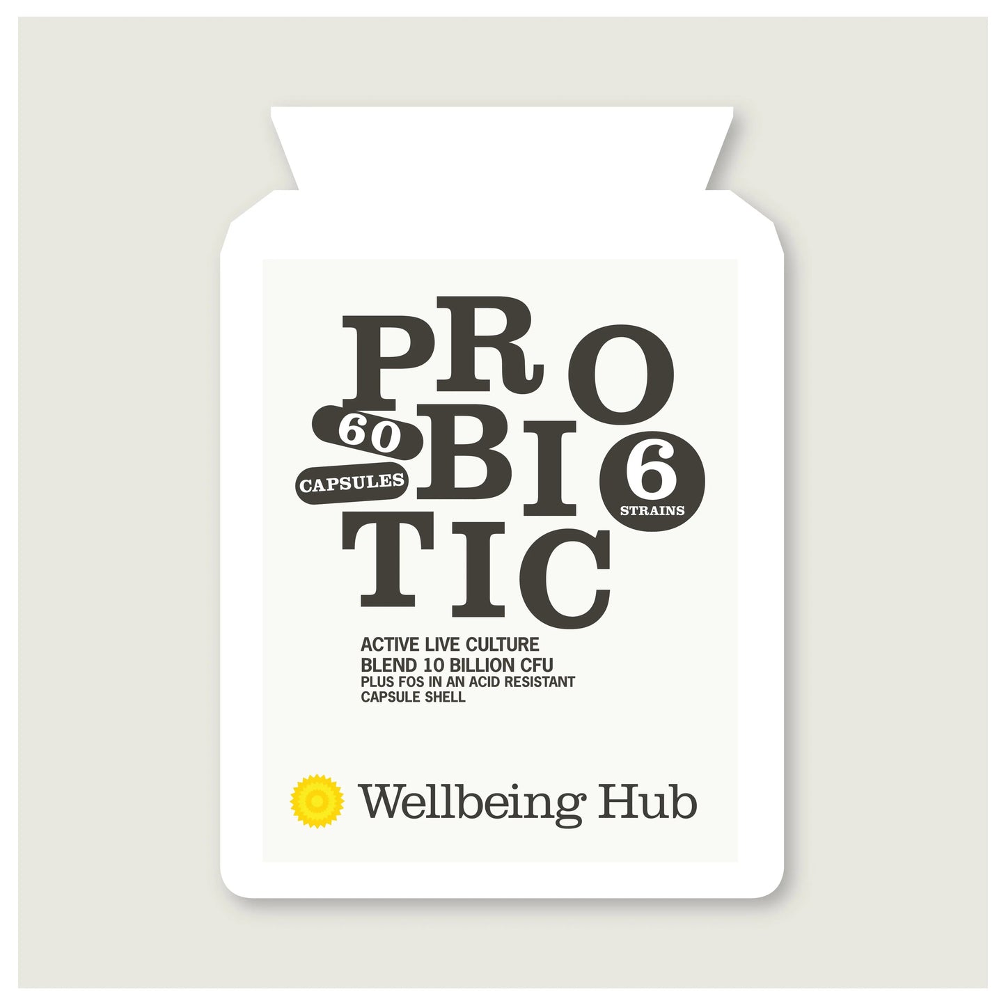Wellbeing Hub Probiotic 6 with 10 billion CFU 6 bacterial strains and prebiotics - daily gut health supplement