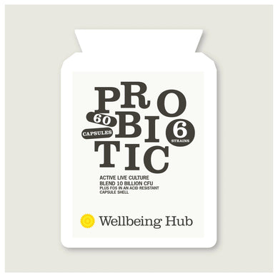 Probiotic 6.  Provides 10 Billion CFU of 6 bacterial strains x 60 capsules Wellbeing Hub Shop