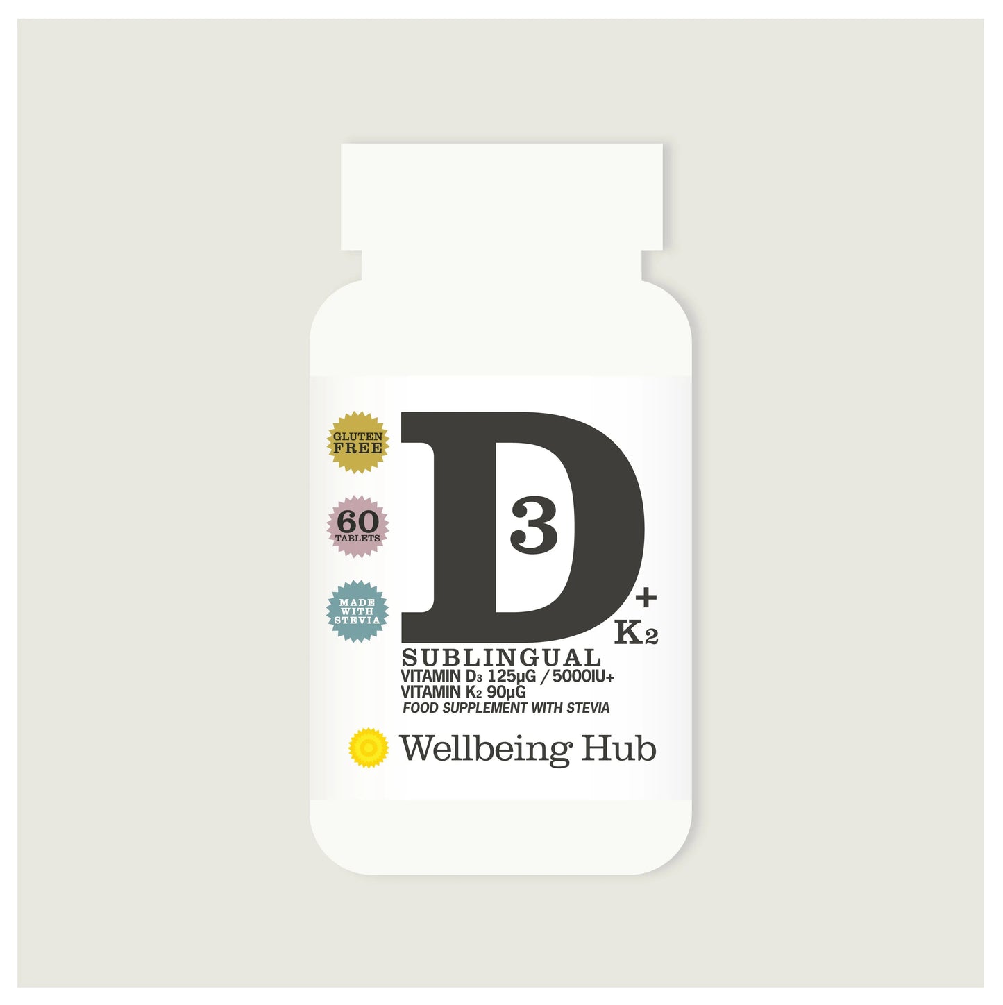 Wellbeing Hub Vitamin D3 5000iu with K2 MK-7 sublingual lozenges 90 tablets - immunity and bone health