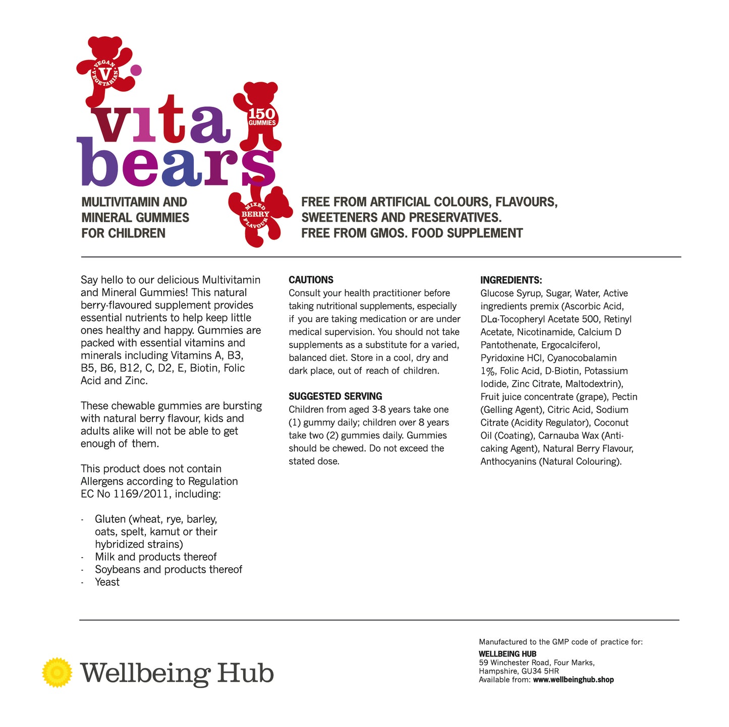 'Vita Bears'  Children's Berry flavour Multi-Vitamin & Mineral Gummies. 150 per pot